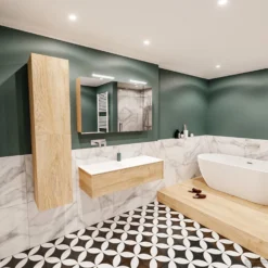 Badkamermeubel BWS Madrid Washed Oak 120x45x30 Cm Mat Witte Solid Surface Wastafel Links (0 Kraangaten) -Zalig Baden Verkoopwinkel badmeubel washed oak 120 cm links 1ld 0krg detail2