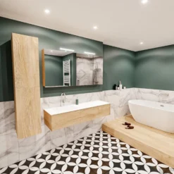 Badkamermeubel BWS Madrid Washed Oak 150x45x30 Cm Mat Witte Solid Surface Wastafel Links (1 Kraangat) -Zalig Baden Verkoopwinkel badmeubel washed oak 150 cm links 1ld 1krg detail2