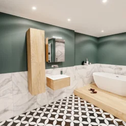 Badkamermeubel BWS Madrid Washed Oak 60x45x30 Cm Mat Witte Solid Surface Wastafel (0 Kraangaten) -Zalig Baden Verkoopwinkel badmeubel washed oak 60 cm 1ld 0krg detail2