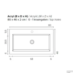 Badkamermeubel Boss & Wessing Pepper Acryl Wastafel Zonder Kraangat 80x55x46 Cm Wit -Zalig Baden Verkoopwinkel badmeubelkast 80 cm acryl tech 2