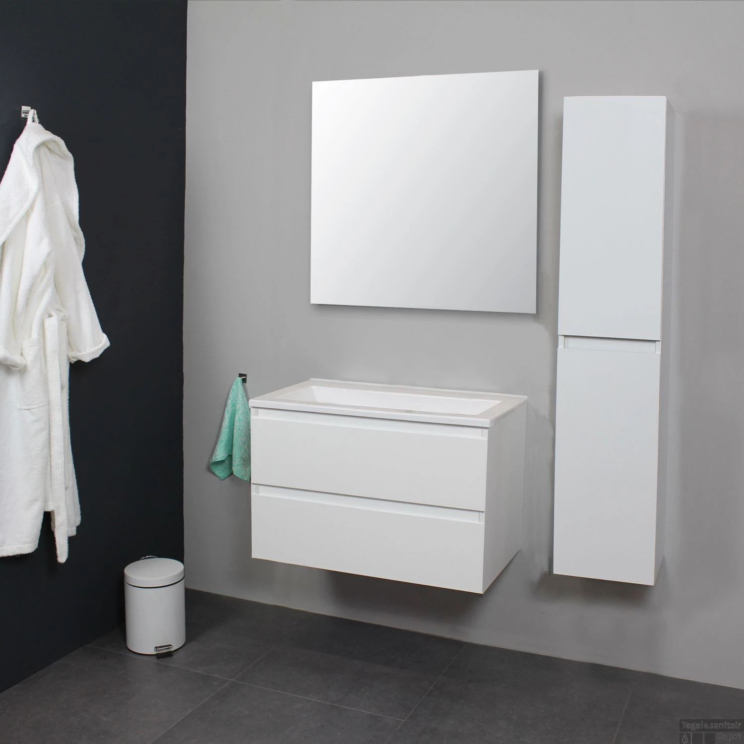 Badkamermeubel Boss & Wessing Pepper Acryl Wastafel Zonder Kraangat 80x55x46 Cm Wit