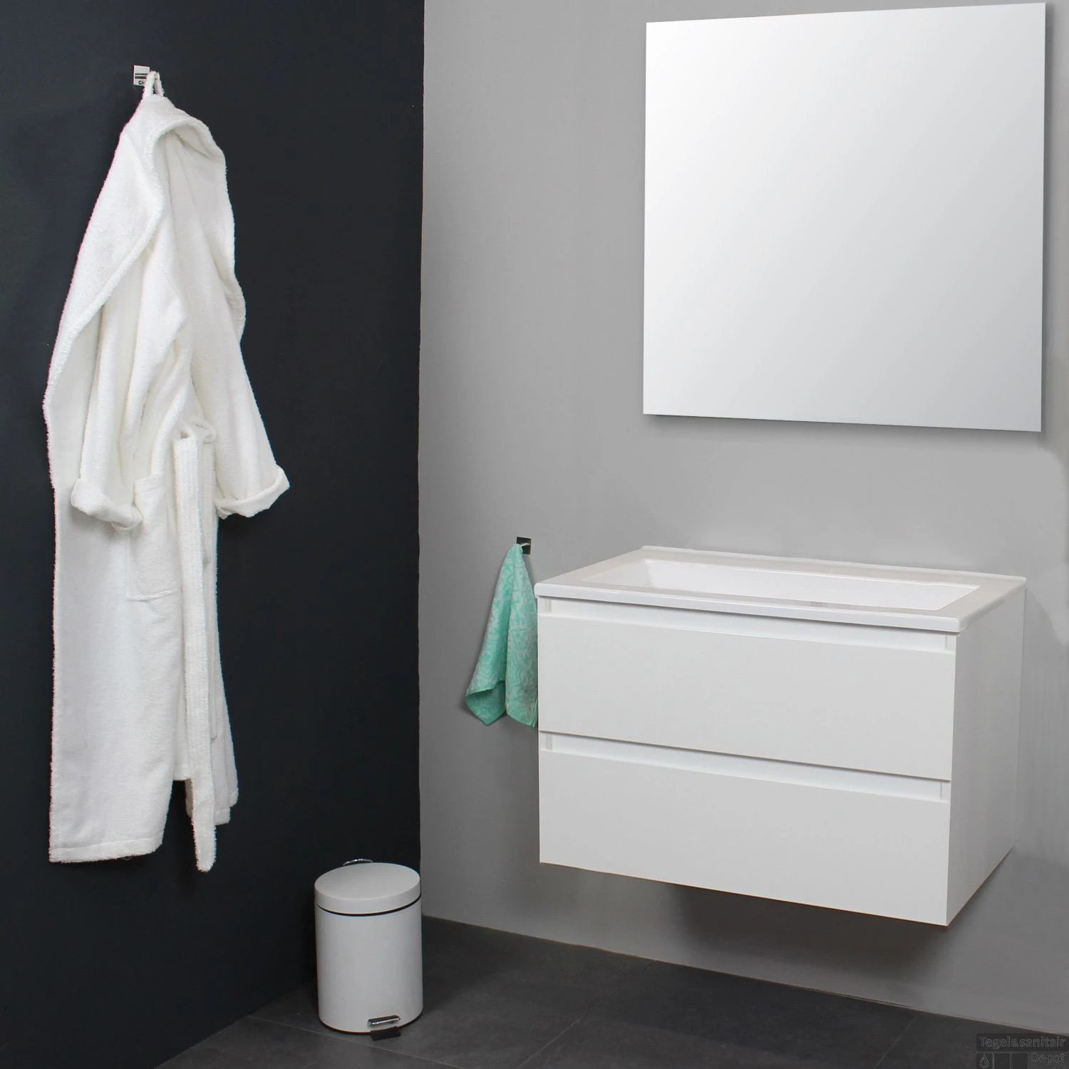 Badkamermeubel Boss & Wessing Pepper Acryl Wastafel Zonder Kraangat 80x55x46 Cm Wit - Afbeelding 2