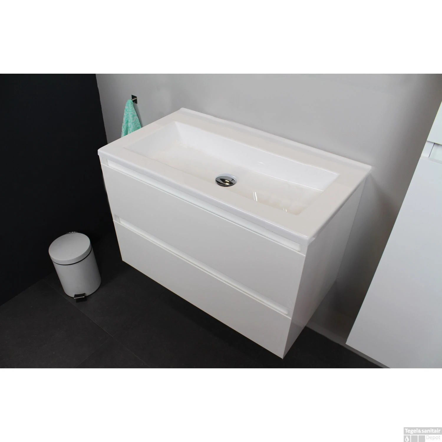 Badkamermeubel Boss & Wessing Pepper Acryl Wastafel Zonder Kraangat 80x55x46 Cm Wit - Afbeelding 3