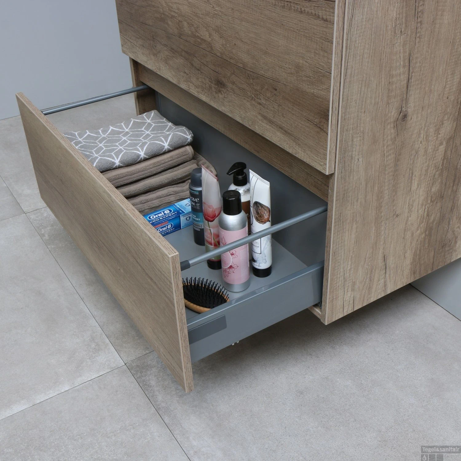 Badmeubelset BWS Salt 100x46cm Greeploos 2 Lades Met Wastafel Hardsteen Scotch Oak - Afbeelding 2