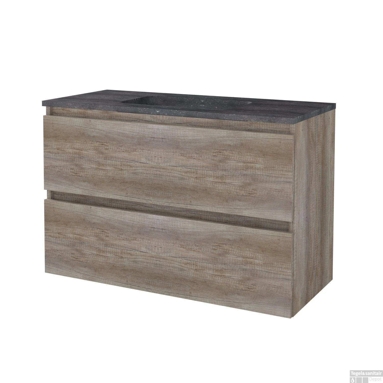 Badmeubelset BWS Salt 100x46cm Greeploos 2 Lades Met Wastafel Hardsteen Scotch Oak