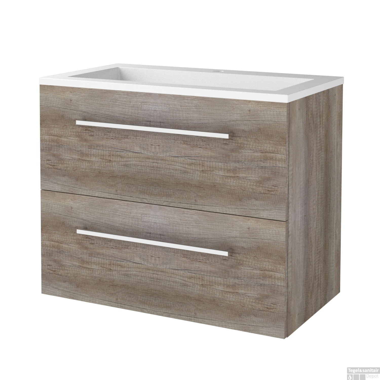 Badmeubelset BWS Salt 100x46cm Met Grepen 2 Lades Met Wastafel 2 Kraangaten Scotch Oak