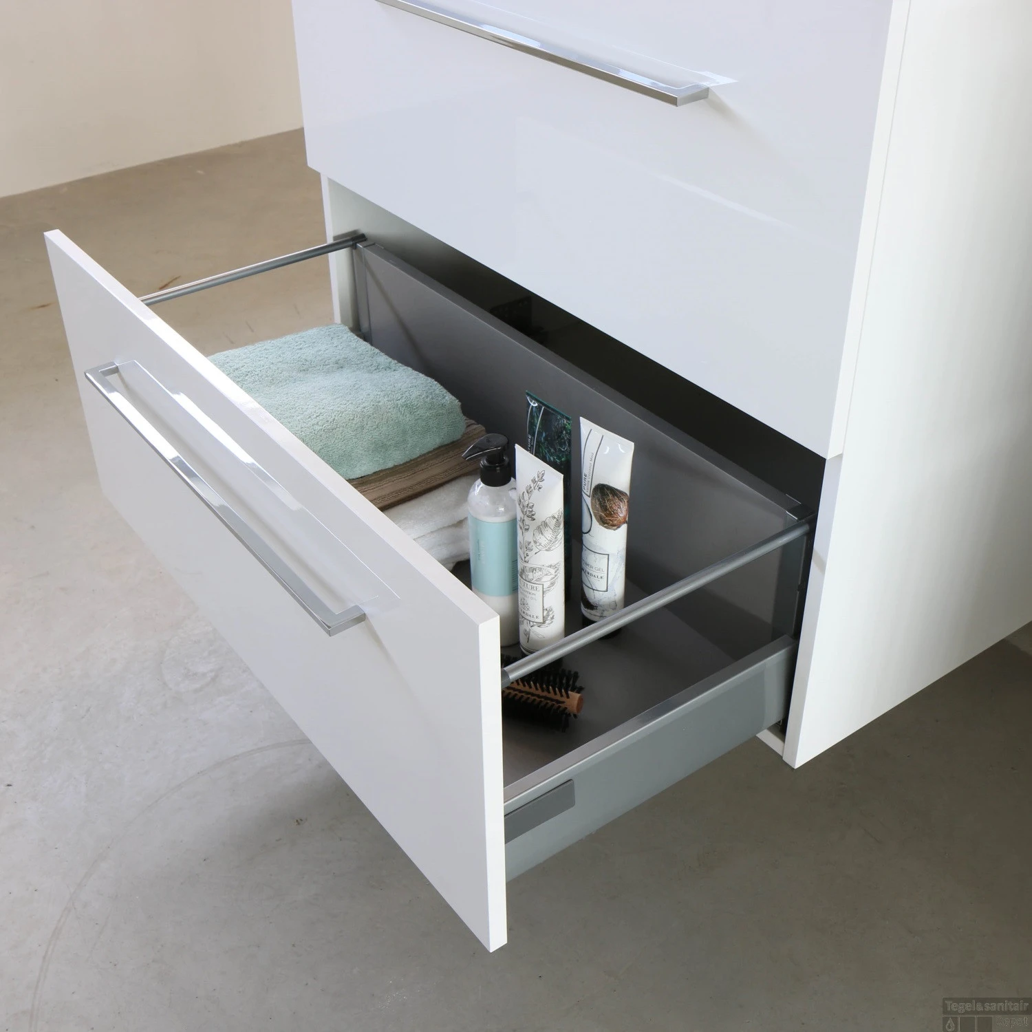 Badmeubelset BWS Salt 60x46cm Met Grepen 2 Lades Met Wastafel Hardsteen Ice White - Afbeelding 3