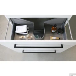 Badmeubelset BWS Salt 60x46cm Met Grepen 2 Lades Met Wastafel Hardsteen Ice White -Zalig Baden Verkoopwinkel binnenlade onderkast ice white met zwarte greep 18