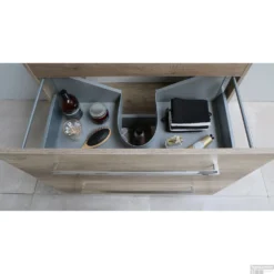 Badmeubelset BWS Salt 100x46cm Met Grepen 2 Lades Met Wastafel 2 Kraangaten Scotch Oak -Zalig Baden Verkoopwinkel binnenlade onderkast scotch oak met greep chroom 26