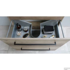 Badmeubelset BWS Salt 100x46cm Met Grepen 2 Lades Met Wastafel 2 Kraangaten Scotch Oak -Zalig Baden Verkoopwinkel binnenlade onderkast scotch oak met greep mat zwart 26