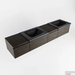 MONDIAZ BUKLA 200cm Badmeubel Met Module 40 Rechts Kleur Dark Brown Met 4 Lades. Wastafel CLOUD Dubbel 2 Kraangaten Kleur Urban. -Zalig Baden Verkoopwinkel bukla2 modulair dark brown planchet urban google 1 0021
