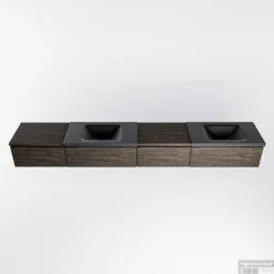 MONDIAZ BUKLA 280cm Badmeubel Met Module 60 Rechts Kleur Dark Brown Met 4 Lades. Wastafel CLOUD Dubbel 2 Kraangaten Kleur Urban. -Zalig Baden Verkoopwinkel bukla2 modulair dark brown planchet urban google 3 0063