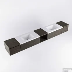 MONDIAZ BUKLA 280cm Badmeubel Met Open Module 40 Midden Kleur Dark Brown Met 4 Lades. Wastafel CLOUD Dubbel 0 Kraangaten Kleur Talc. -Zalig Baden Verkoopwinkel bukla2 modulair open dark brown planchet talc google 1 0040