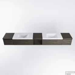 MONDIAZ BUKLA 280cm Badmeubel Met Open Module 40 Midden Kleur Dark Brown Met 4 Lades. Wastafel CLOUD Dubbel 0 Kraangaten Kleur Talc. -Zalig Baden Verkoopwinkel bukla2 modulair open dark brown planchet talc google 3 0040