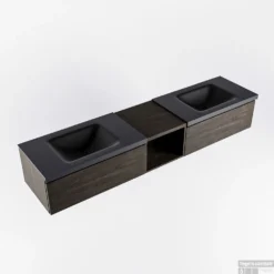 MONDIAZ BUKLA 200cm Badmeubel Met Open Module 40 Kleur Dark Brown Met 2 Lades. Wastafel CLOUD Dubbel 0 Kraangaten Kleur Urban. -Zalig Baden Verkoopwinkel bukla2 modulair open dark brown planchet urban google 1 0034