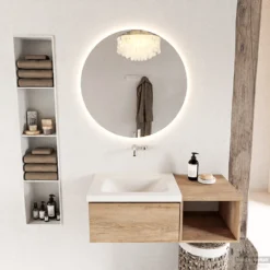 MONDIAZ BUKLA 100cm Badmeubel Met Open Module 40 Kleur Washed Oak Met 1 Lade. Wastafel CLOUD Links 0 Kraangaten Kleur Talc.