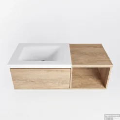 MONDIAZ BUKLA 100cm Badmeubel Met Open Module 40 Kleur Washed Oak Met 1 Lade. Wastafel CLOUD Links 0 Kraangaten Kleur Talc. -Zalig Baden Verkoopwinkel bukla2 modulair open washed oak planchet talc google 3 0002