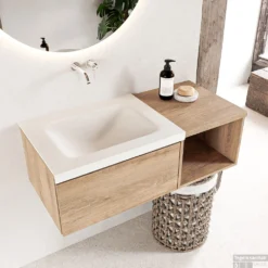 MONDIAZ BUKLA 100cm Badmeubel Met Open Module 40 Kleur Washed Oak Met 1 Lade. Wastafel CLOUD Links 0 Kraangaten Kleur Talc. -Zalig Baden Verkoopwinkel bukla2 modulair open washed oak planchet talc top 0002