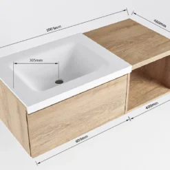 MONDIAZ BUKLA 100cm Badmeubel Met Open Module 40 Kleur Washed Oak Met 1 Lade. Wastafel CLOUD Links 0 Kraangaten Kleur Talc. -Zalig Baden Verkoopwinkel bukla 100cm left met 60cm open 6320013189343