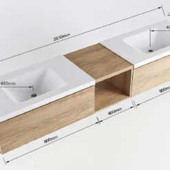 MONDIAZ BUKLA 200cm Badmeubel Met Open Module 40 Kleur Dark Brown Met 2 Lades. Wastafel CLOUD Dubbel 0 Kraangaten Kleur Urban. -Zalig Baden Verkoopwinkel bukla 200cm double met 80cm open 6320013190444
