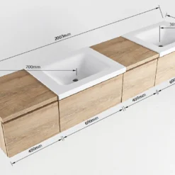 MONDIAZ BUKLA 200cm Badmeubel Met Module 40 Rechts Kleur Dark Brown Met 4 Lades. Wastafel CLOUD Dubbel 2 Kraangaten Kleur Urban. -Zalig Baden Verkoopwinkel bukla 200cm double right met 60cm 6320013190460