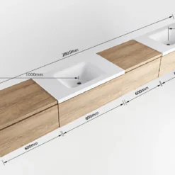 MONDIAZ BUKLA 280cm Badmeubel Met Module 60 Rechts Kleur Dark Brown Met 4 Lades. Wastafel CLOUD Dubbel 2 Kraangaten Kleur Urban. -Zalig Baden Verkoopwinkel bukla 280cm double right met 80cm module60 6320013190877