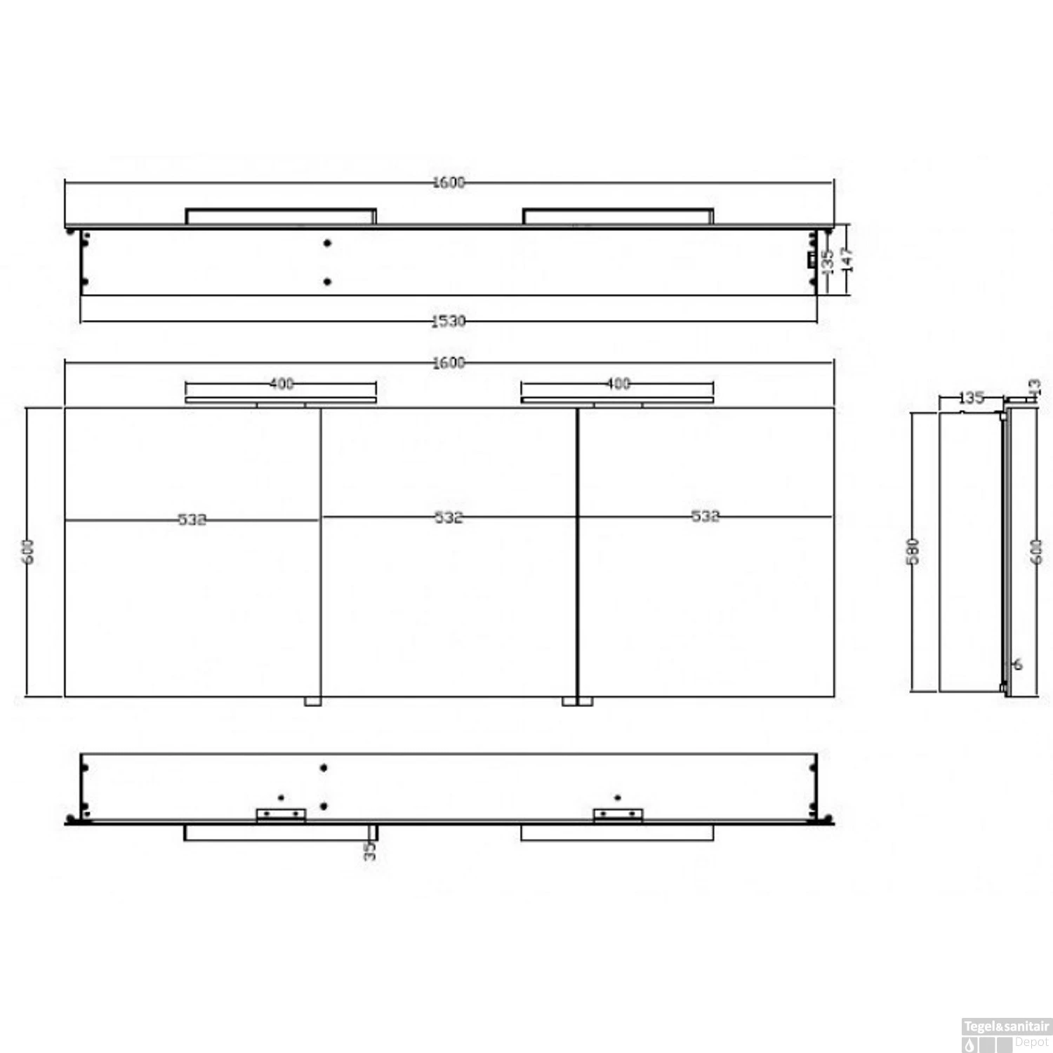 BWS LED Spiegelkast Luxe Aluminium 160x60x14 Cm 2 BWS LED Spiegelkast Luxe Aluminium 160x60x14 Cm - Afbeelding 2