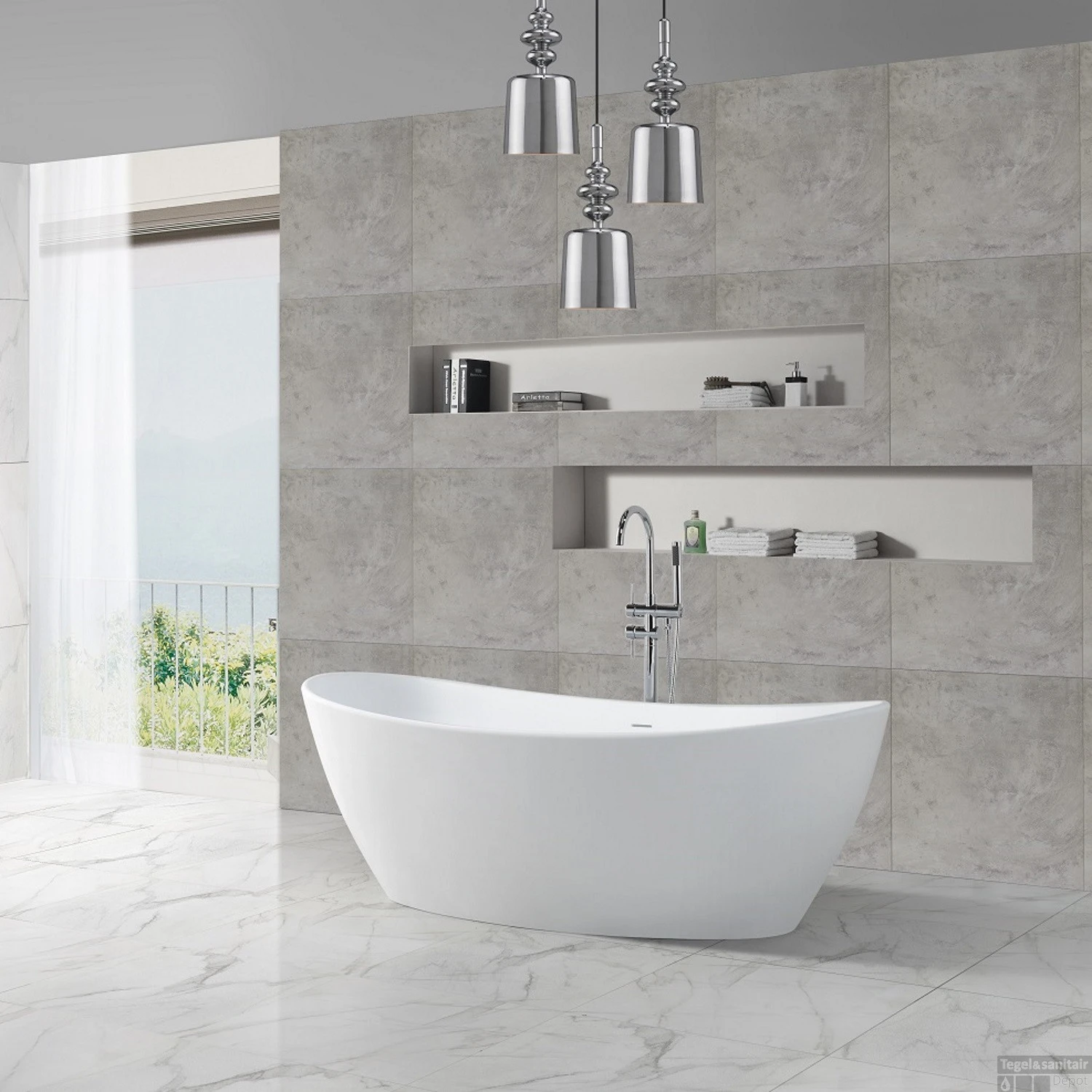 BWS Vrijstaand Bad Solid Surface Type1 179.5x84.5x64 Cm Mat Wit