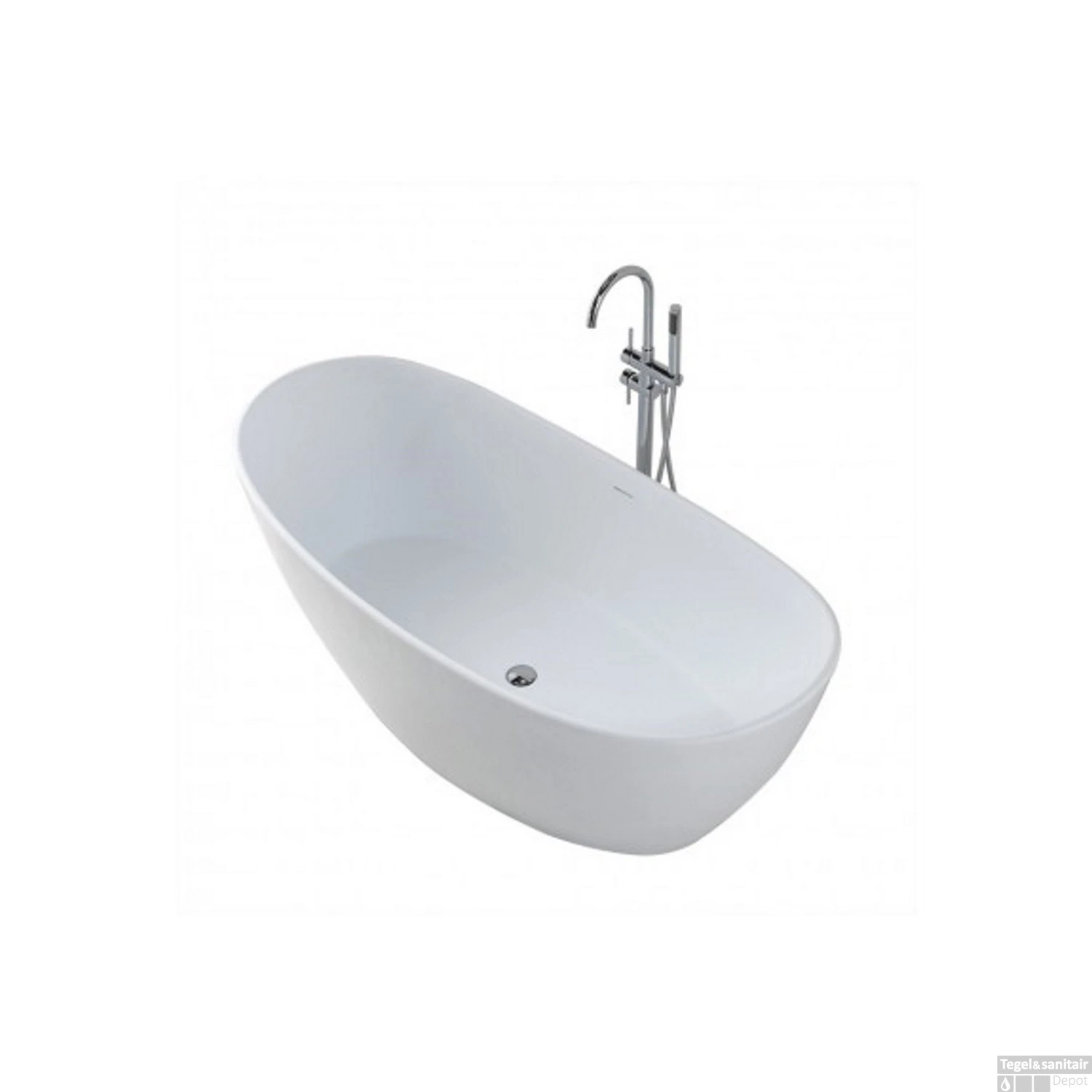 BWS Vrijstaand Bad Solid Surface Type1 179.5x84.5x64 Cm Mat Wit - Afbeelding 2