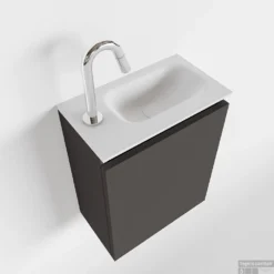 MONDIAZ TURE 40cm Toiletmeubel Dark Grey. EDEN Wastafel Talc Rechts 1 Kraangat