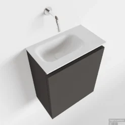 MONDIAZ TURE 40cm Toiletmeubel Dark Grey. EDEN Wastafel Talc Links Geen Kraangat