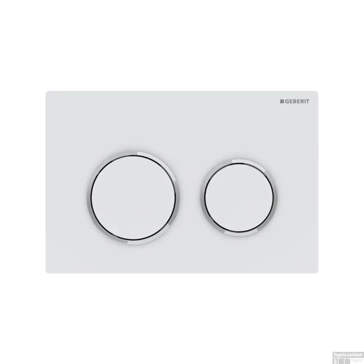 Drukplaat Geberit Omega 20 Voor 2-toets Spoeling Glansverchroomde Ringen Mat Wit 1 Drukplaat Geberit Omega 20 Voor 2-toets Spoeling Glansverchroomde Ringen Mat Wit