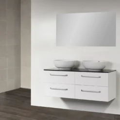 Badkamermeubel Exclusive Corestone Top Plate (4 Lades, 2 Waskommen) 120 Cm Wit