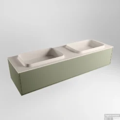 Badkamermeubelset Mondiaz Erin 150 Cm Met 1 Lade Met RIDGE Wastafel Dubbel Linen Zonder Kraangaten Greeploos Mat Army -Zalig Baden Verkoopwinkel erin army ridge linen google 1 0015