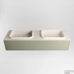 Badkamermeubelset Mondiaz Erin 150 Cm Met 1 Lade Met RIDGE Wastafel Dubbel Linen Zonder Kraangaten Greeploos Mat Army -Zalig Baden Verkoopwinkel erin army ridge linen google 3 0015