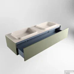 Badkamermeubelset Mondiaz Erin 150 Cm Met 1 Lade Met RIDGE Wastafel Dubbel Linen Zonder Kraangaten Greeploos Mat Army -Zalig Baden Verkoopwinkel erin army ridge linen google 5 0015