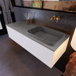 Badkamermeubelset Mondiaz Erin 120 Cm Met 1 Lade Met RIDGE Wastafel Rechts Dark Grey Zonder Kraangaten Greeploos Mat Carrara -Zalig Baden Verkoopwinkel erin carrara ridge dark grey top 0008