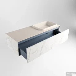 Badkamermeubelset Mondiaz Erin 120 Cm Met 1 Lade Met RIDGE Wastafel Rechts Linen Met 1 Kraangat Greeploos Mat Carrara -Zalig Baden Verkoopwinkel erin carrara ridge linen google 5 0011