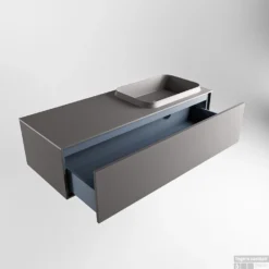 Badkamermeubelset Mondiaz Erin 120 Cm Met 1 Lade Met RIDGE Wastafel Rechts Dark Grey Zonder Kraangaten Greeploos Mat Dark Grey -Zalig Baden Verkoopwinkel erin dark grey ridge dark grey google 5 0008
