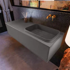 Badkamermeubelset Mondiaz Erin 120 Cm Met 1 Lade Met RIDGE Wastafel Rechts Dark Grey Zonder Kraangaten Greeploos Mat Dark Grey -Zalig Baden Verkoopwinkel erin dark grey ridge dark grey top 0008
