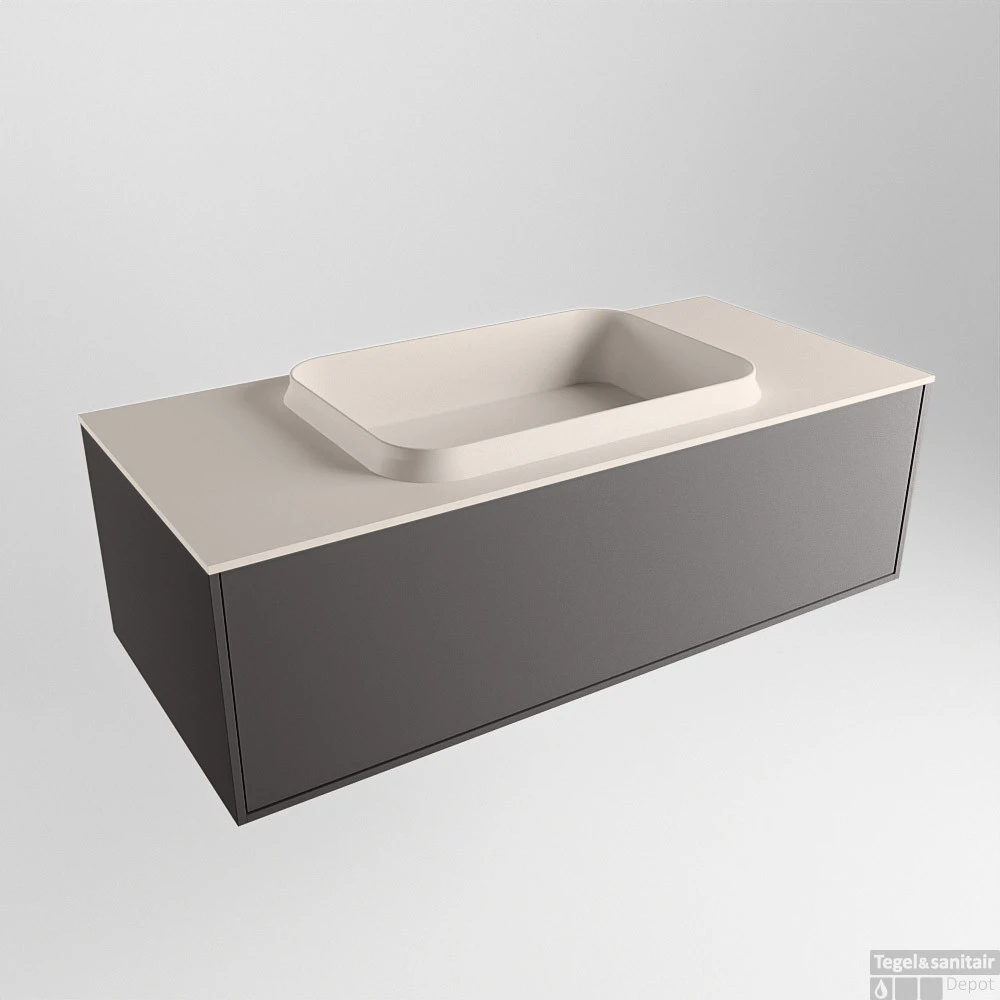 Badkamermeubelset Mondiaz Erin 100 Cm Met 1 Lade Met RIDGE Wastafel Midden Linen Zonder Kraangaten Greeploos Mat Dark Grey 4 Badkamermeubelset Mondiaz Erin 100 Cm Met 1 Lade Met RIDGE Wastafel Midden Linen Zonder Kraangaten Greeploos Mat Dark Grey - Afbeelding 4