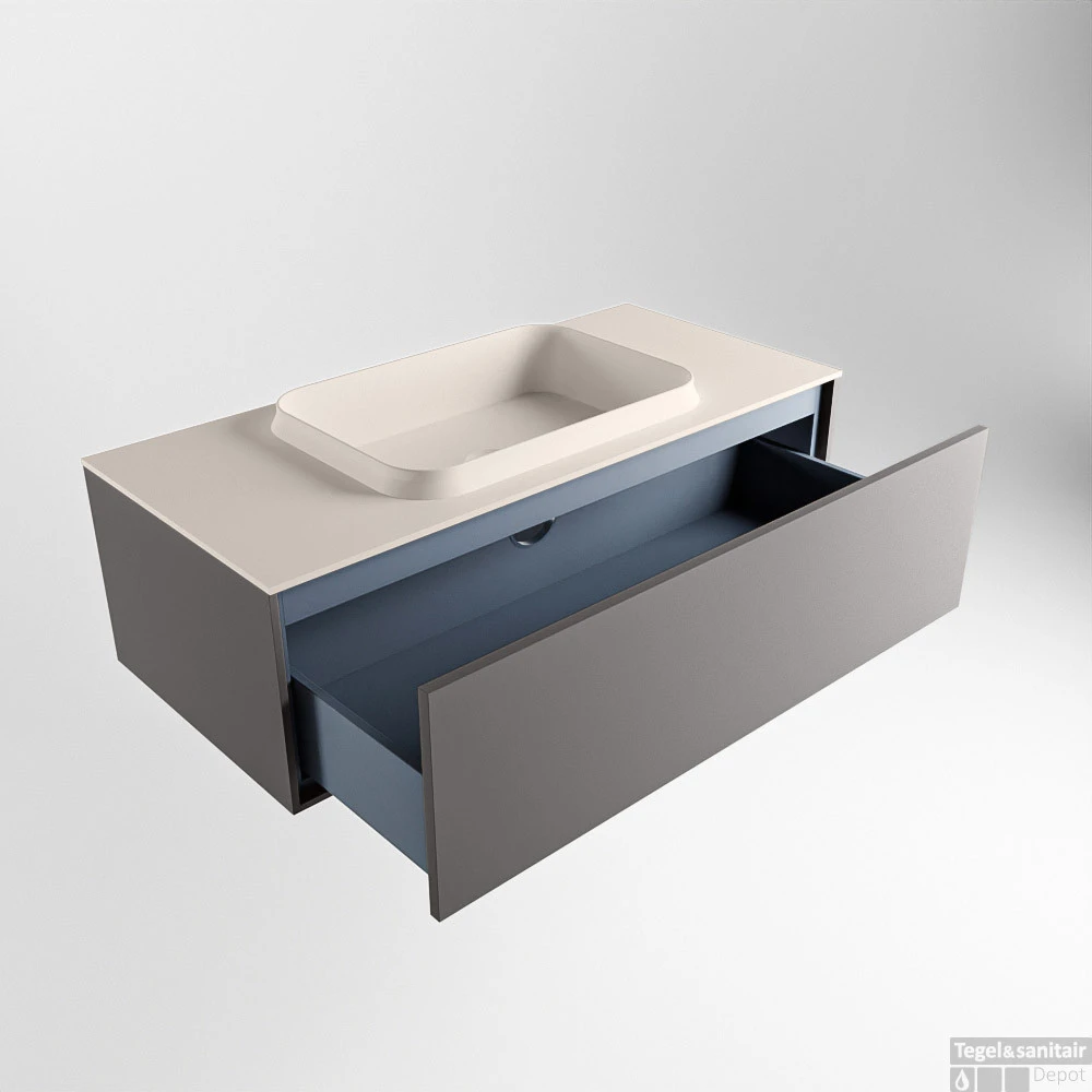 Badkamermeubelset Mondiaz Erin 100 Cm Met 1 Lade Met RIDGE Wastafel Midden Linen Zonder Kraangaten Greeploos Mat Dark Grey 5 Badkamermeubelset Mondiaz Erin 100 Cm Met 1 Lade Met RIDGE Wastafel Midden Linen Zonder Kraangaten Greeploos Mat Dark Grey - Afbeelding 5