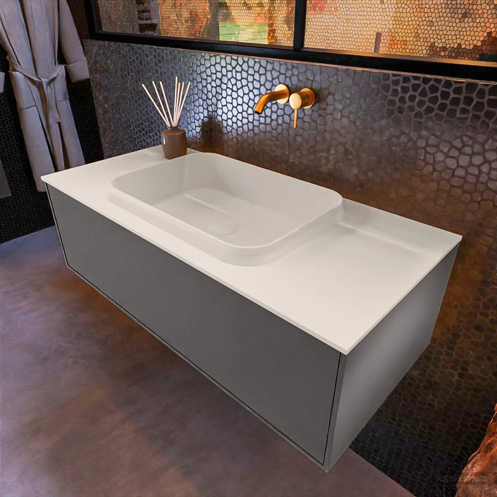 Badkamermeubelset Mondiaz Erin 100 Cm Met 1 Lade Met RIDGE Wastafel Midden Linen Zonder Kraangaten Greeploos Mat Dark Grey 3 Badkamermeubelset Mondiaz Erin 100 Cm Met 1 Lade Met RIDGE Wastafel Midden Linen Zonder Kraangaten Greeploos Mat Dark Grey - Afbeelding 3