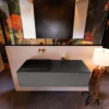 Badkamermeubelset Mondiaz Erin 120 Cm Met 1 Lade Met RIDGE Wastafel Links Urban Zonder Kraangaten Greeploos Mat Dark Grey