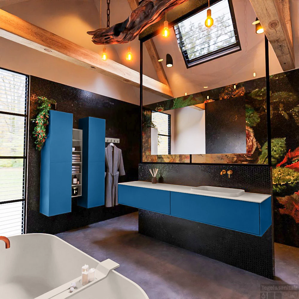 Badkamermeubelset Mondiaz Erin 200 Cm Met 2 Lades Met RIDGE Wastafel Rechts Linen Zonder Kraangaten Greeploos Mat Jeans 2 Badkamermeubelset Mondiaz Erin 200 Cm Met 2 Lades Met RIDGE Wastafel Rechts Linen Zonder Kraangaten Greeploos Mat Jeans - Afbeelding 2