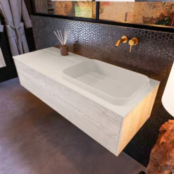 Badkamermeubelset Mondiaz Erin 120 Cm Met 1 Lade Met RIDGE Wastafel Rechts Linen Zonder Kraangaten Greeploos Mat Light Brown Grey -Zalig Baden Verkoopwinkel erin light brown grey ridge linen top 0008