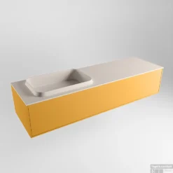 Badkamermeubelset Mondiaz Erin 150 Cm Met 1 Lade Met RIDGE Wastafel Links Linen Zonder Kraangaten Greeploos Mat Ocher -Zalig Baden Verkoopwinkel erin ocher ridge linen google 1 0013