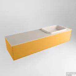 Badkamermeubelset Mondiaz Erin 150 Cm Met 1 Lade Met RIDGE Wastafel Rechts Linen Zonder Kraangaten Greeploos Mat Ocher -Zalig Baden Verkoopwinkel erin ocher ridge linen google 1 0014