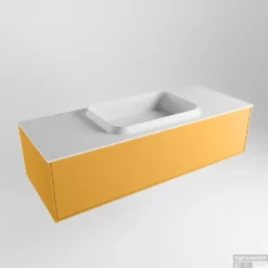 Badkamermeubelset Mondiaz Erin 120 Cm Met 1 Lade Met RIDGE Wastafel Midden Talc Zonder Kraangaten Greeploos Mat Ocher -Zalig Baden Verkoopwinkel erin ocher ridge talc google 1 0006