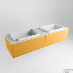 Badkamermeubelset Mondiaz Erin 150 Cm Met 2 Lades Met RIDGE Wastafel Dubbel Talc Met 2 Kraangaten Greeploos Mat Ocher -Zalig Baden Verkoopwinkel erin ocher ridge talc google 1 0027